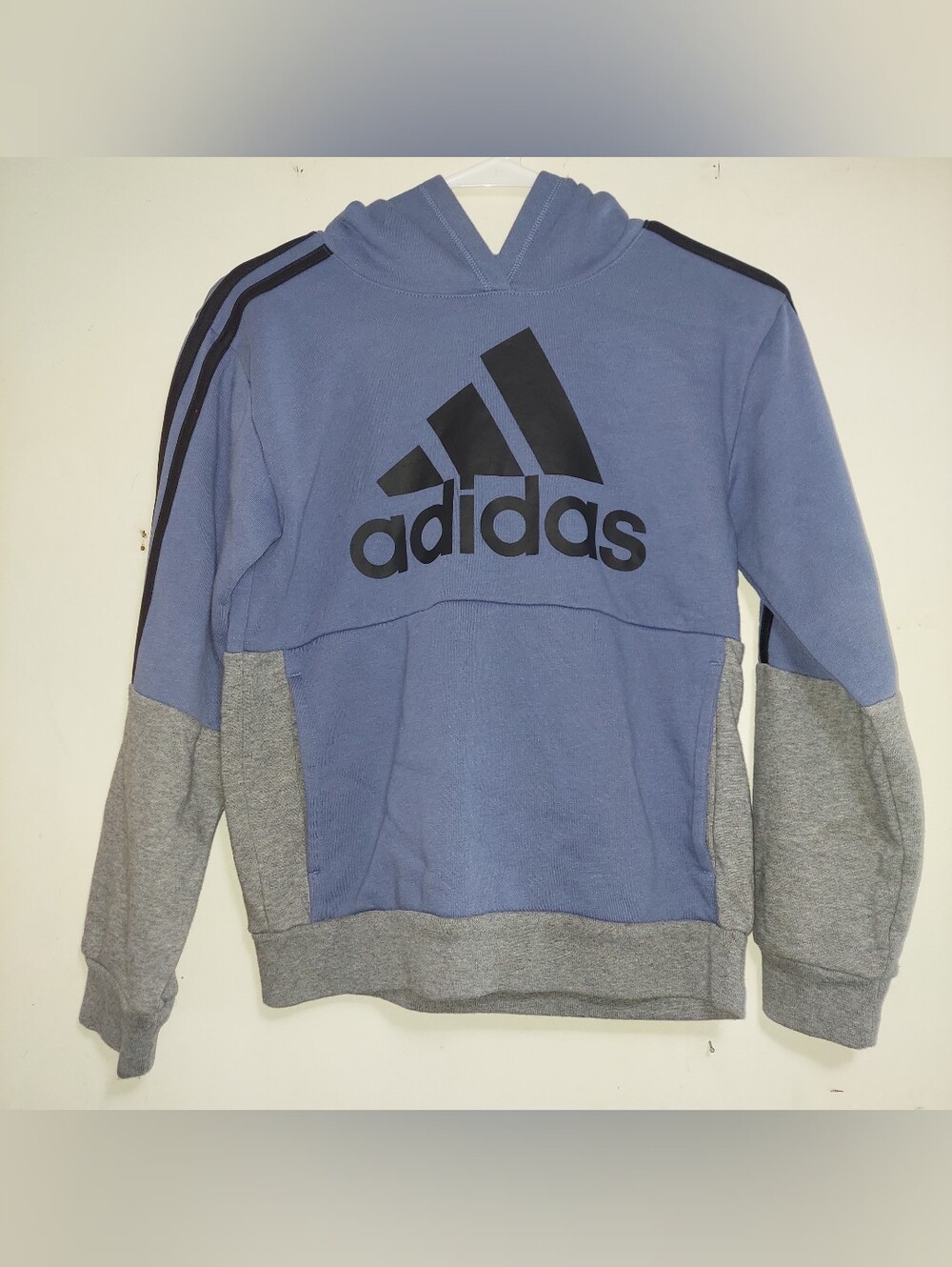 adidas Kids Blue & Gray Pullover Hoodie with Black Logo